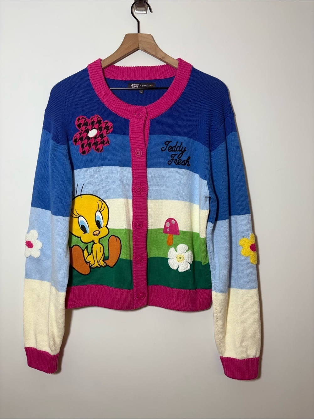 Looney Tunes x Teddy Fresh Tweety Bird Cardigan Sweater Women’s XL New